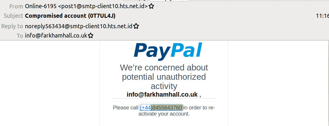 Image showing the blog item Another scam attempt purportedly coming from PayPal